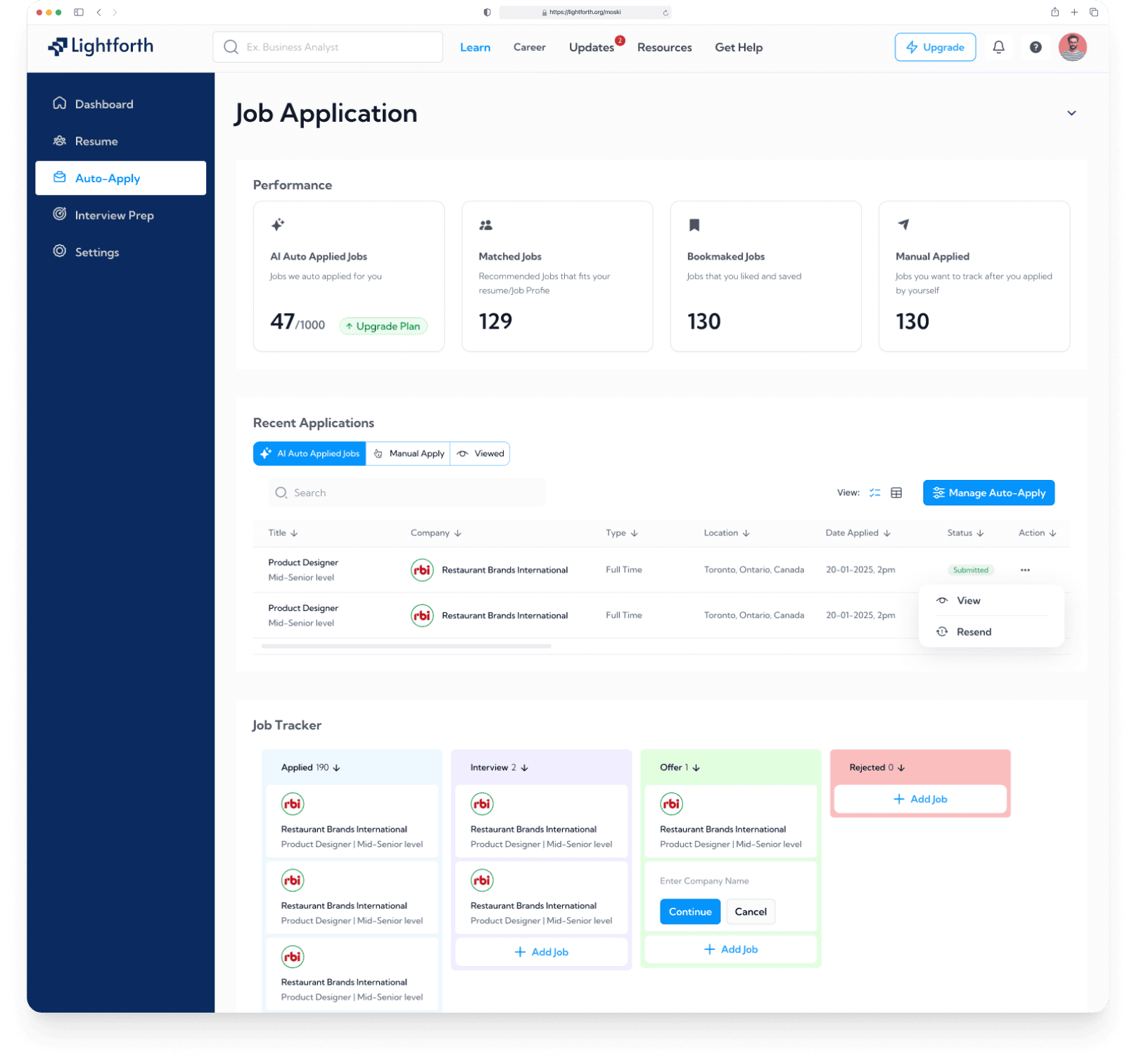 Lightforth dashboard